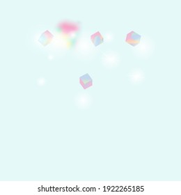 Holo Confetti. Isolated Holographic Cube Particles. Birthday Card with Metallic Texture. Chaotic Confetti Backdrop. Foil Border. Vector Square Bokeh. Iridescent Background. Geometric Anniversary Card.
