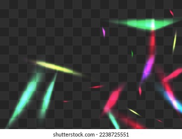 Holo Confetti Vector Transparent Background. Holographic Flash Glint Brochure. Shiny Cristal Christmas Border. Glow Realistic Sparkle Branch.