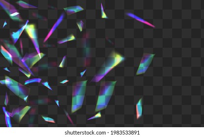 Holo Cristal Vector Transparent Background. Gradient Glints Abstract Brochure. Color Flare Effect Backdrop. Hologram Glamour Refraction Template.