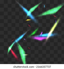 Holo Cristal Vector Transparent Background. Holographic Bokeh Falling Poster. Light Flash Laser Brochure. Rainbow Abstract Kaleidoscope Illustration.