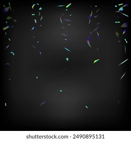 Holo Glam Effect Rainbow Lights.  Gradient Overlay Vivid Foil Tinsel. Rainbow Tinsel. Blue, Purple, Green Celebration Background. Gold Transparent Falling Particles. Falling Holograph Confetti.