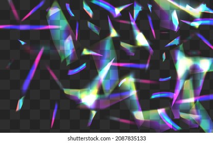 Holo Glare Vector Transparent Background. Hologram Prism Abstract Poster. Bright Tinsel Effect Pattern. Shine Christmas Reflection Illustration.