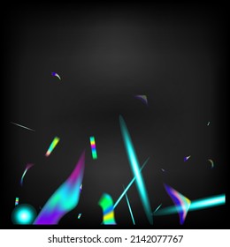 Holo Glitch Effect Rainbow Lights. Rainbow Tinsel. Flying Holograph Confetti. Silver Transparent Falling Particles. Blue, Purple, Green Celebration Background.  Gradient Overlay Vivid Foil Tinsel.