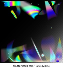 Holo Glitch Effect Rainbow Tinsel. Rainbow Tinsel. Blue, Purple, Green Celebration Background.  Gradient Overlay Neon Foil Tinsel. Falling Holograph Confetti. Metal Transparent Falling Particles.