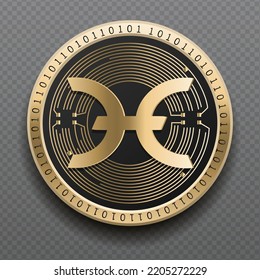 Holo (HOT) cryptocurrency golden coin isolated in transparent background. Virtual currency token symbol vector illustration based on cryptography and block chain technology.