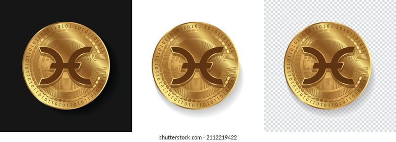 Holo HOT cryptocurrency golden currency symbol coins isolated in dark, white and transparent background. Crypo logo sticker, emblem, badges and label designs. 