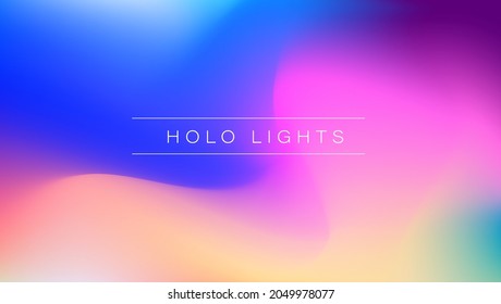 Luces Holo. Fondo de ensueño del holograma azul púrpura vectorial. Gradiente iridiscente arcoiris. Papel de fondo holográfico minimalista.  Banner Neon Opalescent. Diseño Moderno De Música Tecnológica.