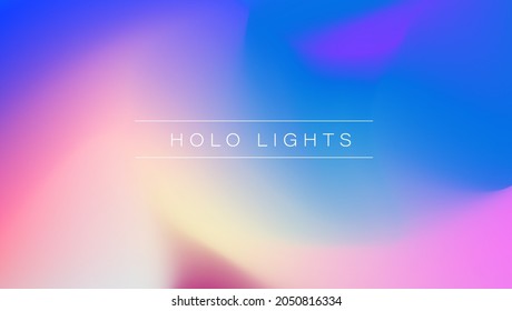 Holo Lights. Vector Blue Purple Hologram Dreamy Background. Rainbow Iridescent Gradient. Minimalist Holographic Fluid Wallpaper.  Neon Opalescent Banner. Modern Tech Music Design.