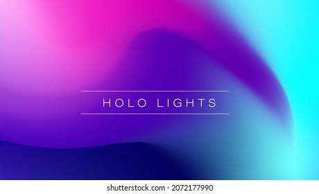 Holo Lights. Vector Blue Purple Hologram Dreamy Background. Rainbow Iridescent Gradient. Minimalist Holographic Fluid Wallpaper.  Neon Opalescent Banner. Modern Tech Music Design.