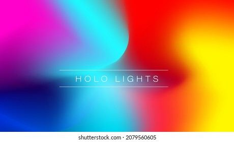 Holo Lights. Vector Blue Purple Hologram Dreamy Background. Rainbow Iridescent Gradient. Minimalist Holographic Fluid Wallpaper.  Neon Opalescent Banner. Modern Tech Music Design.