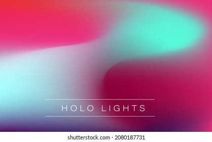Holo-Lichter. Vektorblauer violetter Hologramm-Dreamy-Hintergrund. Rainbow Iridescent Gradient. Minimalistisches Holografisches Fluid-Tapete.  Neon Opaleszenz Banner. Modernes Tech-Musikdesign.
