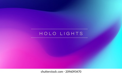 Holo Lights. Vector Blue Purple Hologram Dreamy Background. Rainbow Iridescent Gradient. Minimalist Holographic Fluid Wallpaper. Neon Opalescent Banner. Modern Tech Music Design.