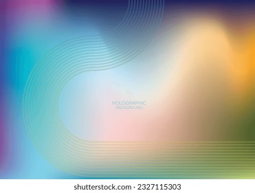 Holo Lights. Vector Blue Purple Hologram Dreamy Background. Rainbow Iridescent Gradient. Minimalist Holographic Fluid Wallpaper. Neon Opalescent Banner. Modern Tech Music Design.