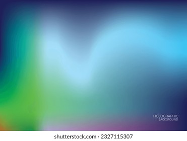 Holo Lights. Vector Blue Purple Hologram Dreamy Background. Rainbow Iridescent Gradient. Minimalist Holographic Fluid Wallpaper. Neon Opalescent Banner. Modern Tech Music Design.
