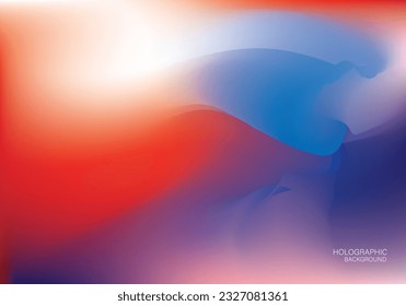 Holo Lights. Vector Red Purple Hologram Dreamy Background. Rainbow Iridescent Gradient. Minimalist Holographic Fluid Wallpaper. Neon Opalescent Banner. Modern Tech Music Design.