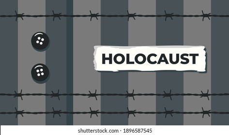 The Holocaust. Auschwitz Clothing. Concentration Camp Uniform With Badge. Prisoner, Detainees And Genocide Concept. Vector Poster For Remembrance Day On 27 January.