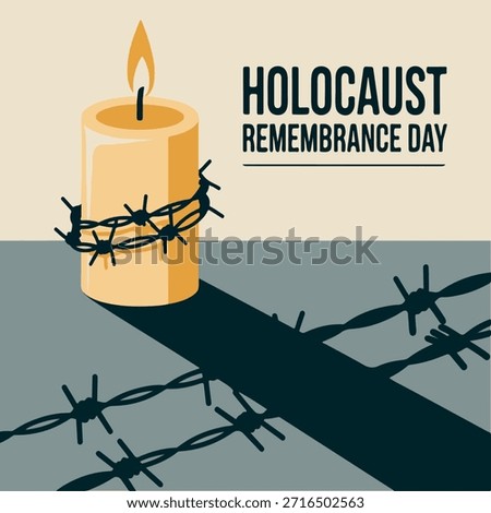 Holocaust Remembrance Day Graphic Design for Social Media and Web. Holocaust Remembrance Day Illustration with Memorial Candle and Barbed Wire. Holocaust Remembrance Day Poster Template. Memorial Candle and Barbed Wire Vector Illustration for Commemorative Use. Holocaust Anniversary Concept Art with Text Space and Symbolic Imagery.
