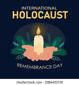 Holocaust Remembrance Day. Hands Are Holding A Burning Candle. Vector Illustration