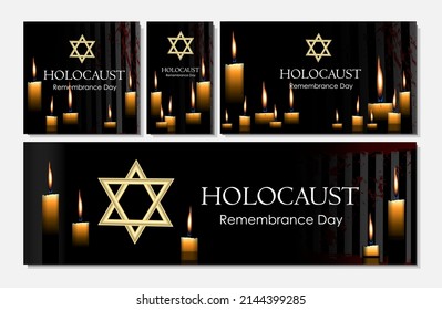 Holocaust Remembrance Day. International Day of Commemoration in Memory of the Victims. Holocaust memory day. burning candle on black background. Vector Illustration of Yom HaShoah