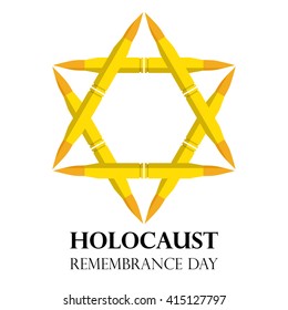 Holocaust Remembrance Day, May 5, Jewish star made from rifle bullets, vector illustration, banner, symbol, emblem, logo, stamp or sign.