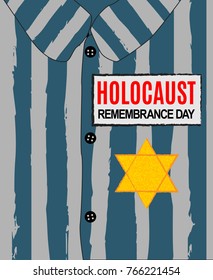 Holocaust Remembrance Day. We Will Never Forget. Yellow Star David. International Day Of Fascist Concentration Camps And Ghetto Prisoners Liberation Card Whith Hand And Barbed Wire Vector Illustration