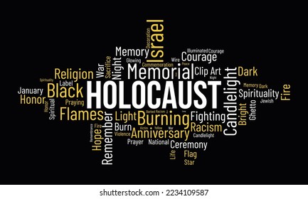 Holocaust word cloud background. Jewish awareness Vector illustration design concept.