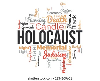 Fondo de la nube de palabras del Holocausto. Conciencia judía Concepto de diseño de ilustraciones vectoriales.