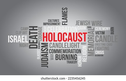 Fondo de la nube de palabras del Holocausto. Conciencia judía Concepto de diseño de ilustraciones vectoriales.