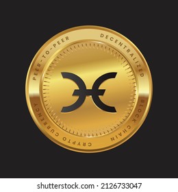 Holocoin Vector illustration crypto currency blockchain logo isolated on Black background on gold coin. Block chain HOT logo for web or print. Holocoin HOT token crypto logo.