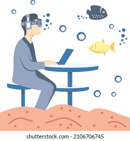 Holoearth Or Person Is Working Underwater Vector Color Icon Design, Metaverse Symbol, Persistent Virtual Environment Sign, Internet Functions In Futurism Stock Illustration, Virtual Work Space Concept