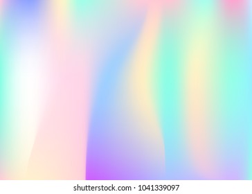 Hologram abstract background. Bright gradient mesh backdrop with hologram. 90s, 80s retro style. Iridescent graphic template for book, annual, mobile interface, web app.