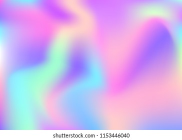 Hologram abstract background. Bright gradient mesh backdrop with hologram. 90s, 80s retro style. Iridescent graphic template for book, annual, mobile interface, web app.