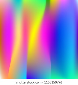 Hologram abstract background. Bright gradient mesh backdrop with hologram. 90s, 80s retro style. Pearlescent graphic template for brochure, flyer, poster design, wallpaper, mobile screen.