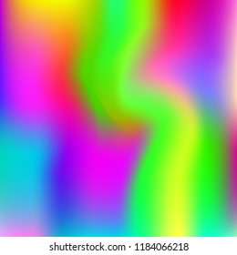 Hologram abstract background. Bright gradient mesh backdrop with hologram. 90s, 80s retro style. Iridescent graphic template for brochure, flyer, poster design, wallpaper, mobile screen.