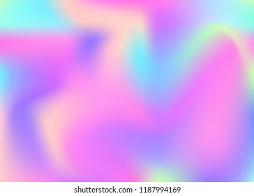 Hologram abstract background. Bright gradient mesh backdrop with hologram. 90s, 80s retro style. Iridescent graphic template for placard, presentation, banner, brochure.