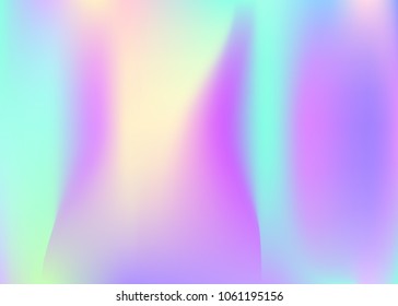 Hologram abstract background. Colorful gradient mesh backdrop with hologram. 90s, 80s retro style. Pearlescent graphic template for brochure, flyer, poster design, wallpaper, mobile screen.