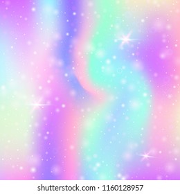 Hologram abstract background. Colorful gradient backdrop with hologram. 90s, 80s retro style. Iridescent graphic template for brochure, flyer, poster design, wallpaper, mobile screen.