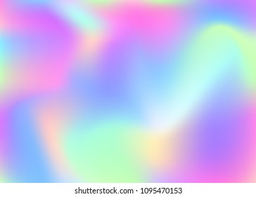 Hologram abstract background. Futuristic gradient mesh backdrop with hologram. 90s, 80s retro style. Iridescent graphic template for brochure, banner, wallpaper, mobile screen.