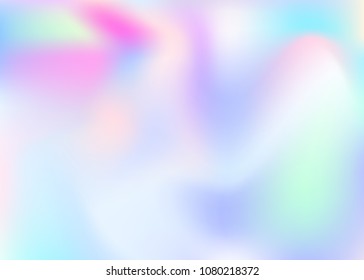 Hologram abstract background. Liquid gradient mesh backdrop with hologram. 90s, 80s retro style. Iridescent graphic template for placard, presentation, banner, brochure.