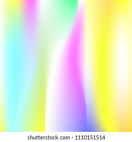 Hologram abstract background. Liquid gradient mesh backdrop with hologram. 90s, 80s retro style. Iridescent graphic template for brochure, flyer, poster design, wallpaper, mobile screen.