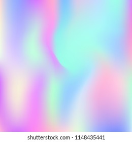 Hologram abstract background. Liquid gradient mesh backdrop with hologram. 90s, 80s retro style. Iridescent graphic template for brochure, flyer, poster design, wallpaper, mobile screen.