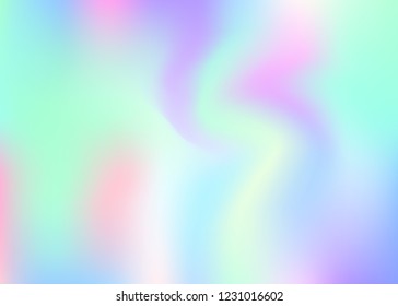 Hologram abstract background. Minimal gradient mesh backdrop with hologram. 90s, 80s retro style. Iridescent graphic template for brochure, banner, wallpaper, mobile screen.