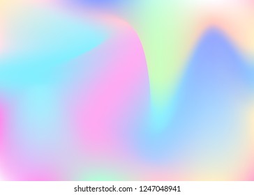 Hologram abstract background. Minimal gradient mesh backdrop with hologram. 90s, 80s retro style. Iridescent graphic template for brochure, banner, wallpaper, mobile screen.