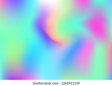 Hologram abstract background. Minimal gradient mesh backdrop with hologram. 90s, 80s retro style. Iridescent graphic template for brochure, flyer, poster design, wallpaper, mobile screen.