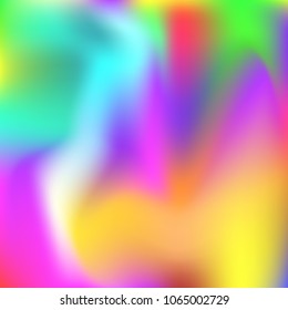 Hologram abstract background. Multicolor gradient mesh backdrop with hologram. 90s, 80s retro style. Pearlescent graphic template for brochure, flyer, poster design, wallpaper, mobile screen.