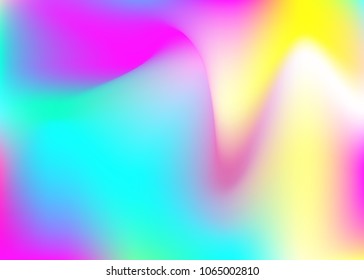 Hologram abstract background. Multicolor gradient mesh backdrop with hologram. 90s, 80s retro style. Iridescent graphic template for brochure, banner, wallpaper, mobile screen.