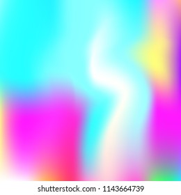 Hologram abstract background. Multicolor gradient mesh backdrop with hologram. 90s, 80s retro style. Iridescent graphic template for brochure, flyer, poster design, wallpaper, mobile screen.