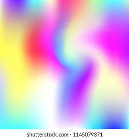 Hologram abstract background. Multicolor gradient mesh backdrop with hologram. 90s, 80s retro style. Pearlescent graphic template for brochure, flyer, poster design, wallpaper, mobile screen.