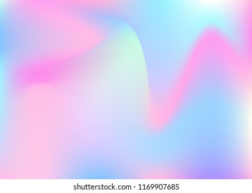 Hologram abstract background. Multicolor gradient mesh backdrop with hologram. 90s, 80s retro style. Iridescent graphic template for placard, presentation, banner, brochure.