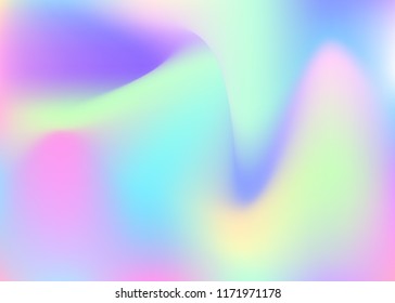 Hologram abstract background. Multicolor gradient mesh backdrop with hologram. 90s, 80s retro style. Iridescent graphic template for banner, flyer, cover design, mobile interface, web app.